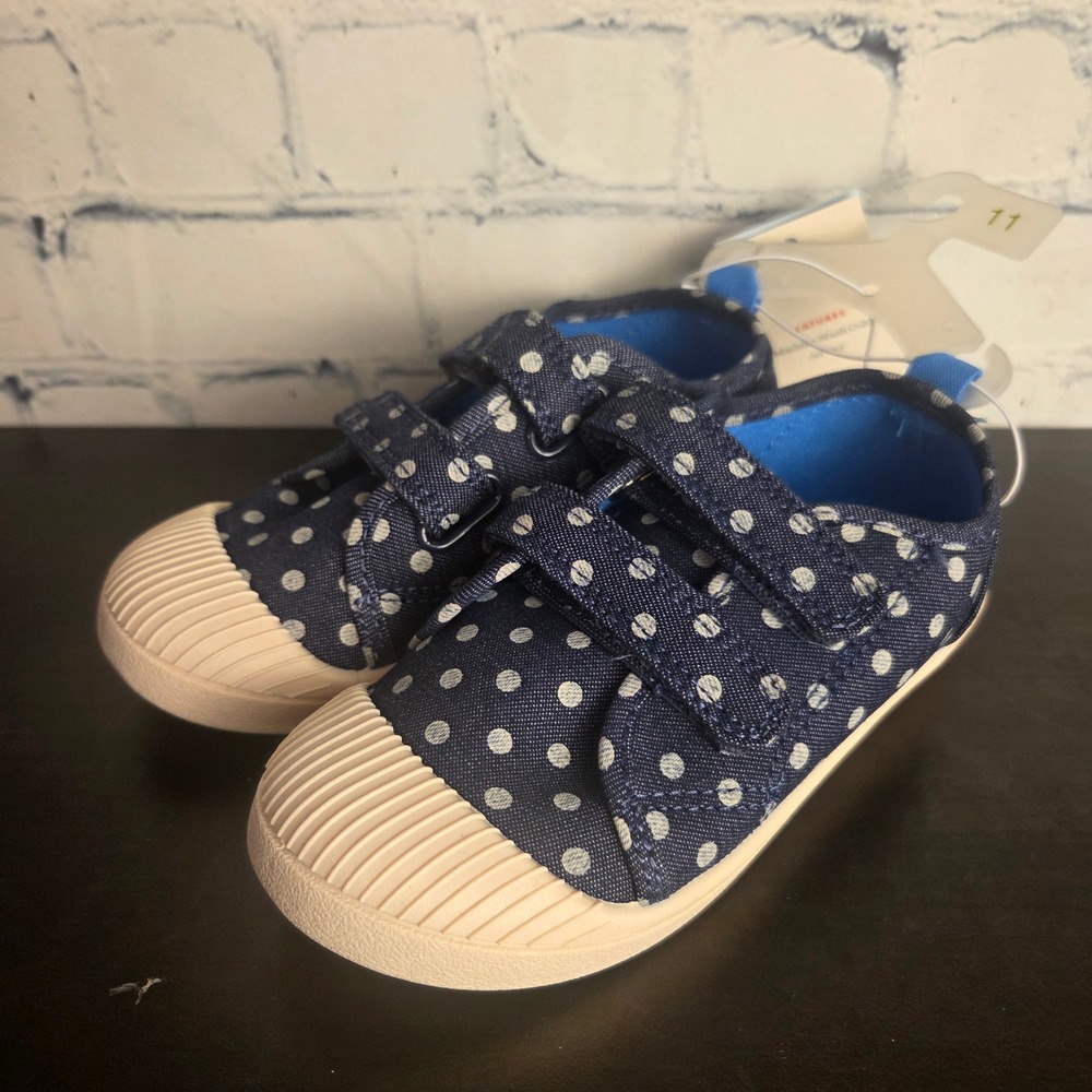 Cat & Jack Parker Kids Blue White Polka Dot Hook and Loop Sneakers Size 11 NEW